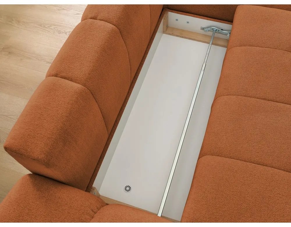 Terrakotta színű zsenília kinyitható-tárolóhelyes sarokkanapé (jobb oldali-heverő résszel) Everest – Bobochic Paris