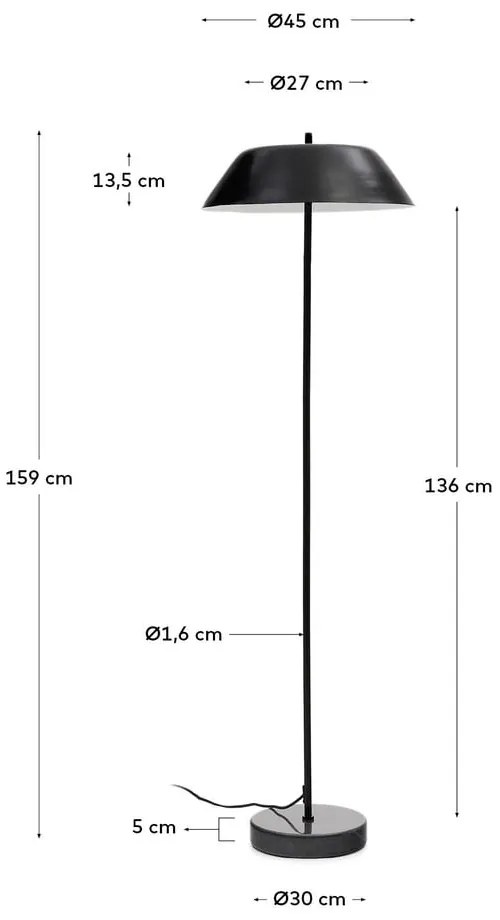 Fekete állólámpa fém búrával (magasság 153 cm) Sayra – Kave Home