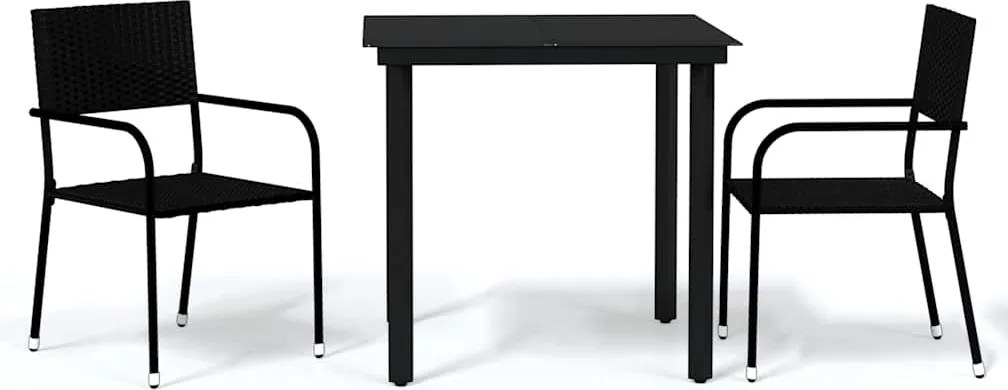 vidaXL 3 részes fekete kerti étkezőgarnitúra