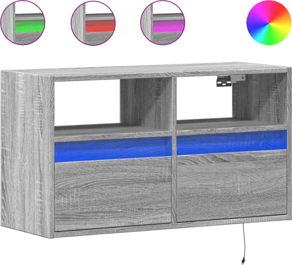 vidaXL szürke sonoma színű fali TV-szekrény LED-del 80 x 31 x 45 cm