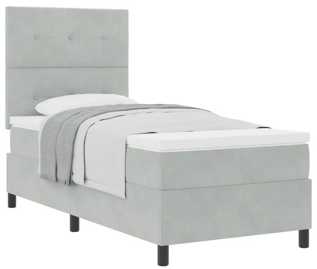 Boxspring Ágy Matrac Különböző Szürke Egyágyas Bársonyos