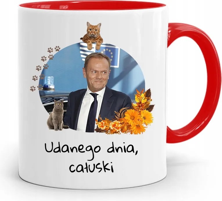 Donald Tusk Piros Bögre Platform Ajándék fényképes nyomtatással