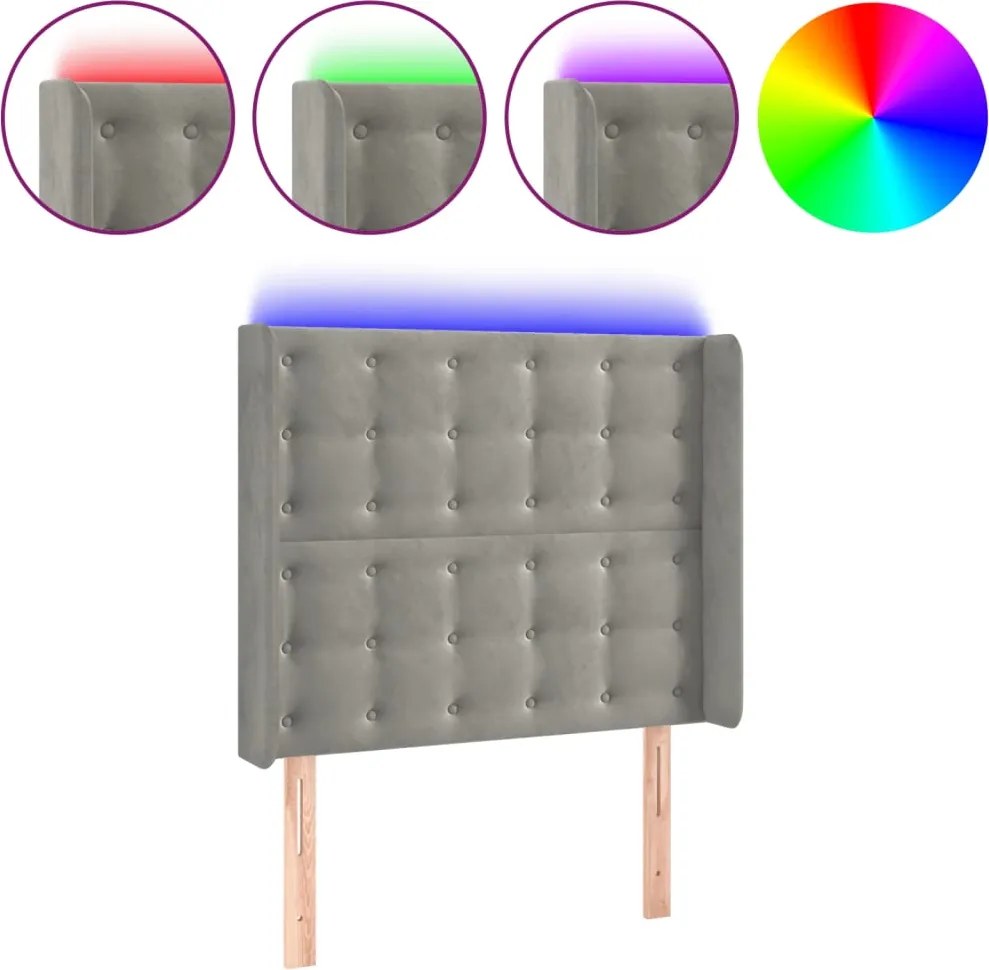 vidaXL világosszürke bársony LED-es fejtámla 103x16x118/128 cm