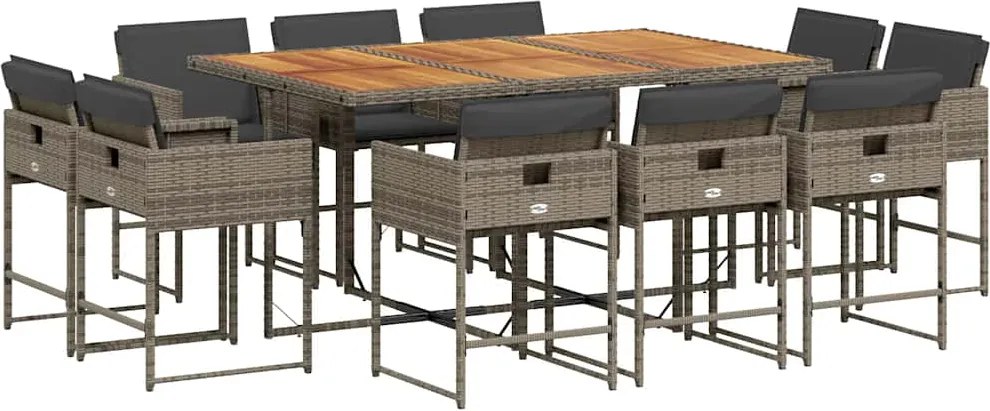 vidaXL 11 részes szürke polyrattan kerti ülőgarnitúra párnákkal