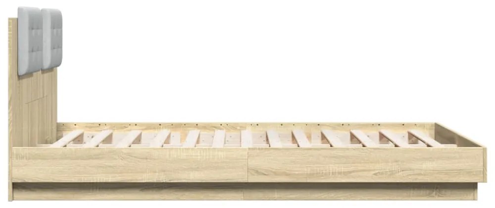sonoma tölgy színű ágykeret fejtámlával és LED-ekkel 120x200 cm