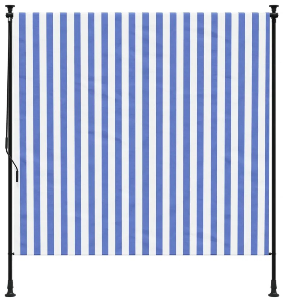 kék és fehér szövet és acél kültéri roló 150 x 270 cm