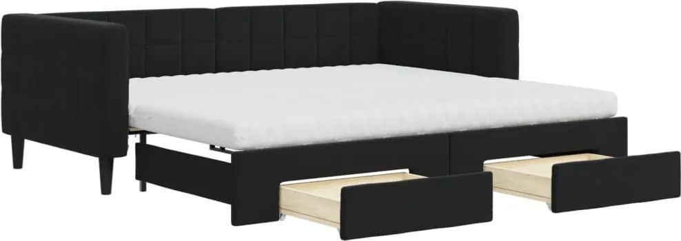 vidaXL fekete kihúzható bársony heverő fiókkal 90 x 190 cm