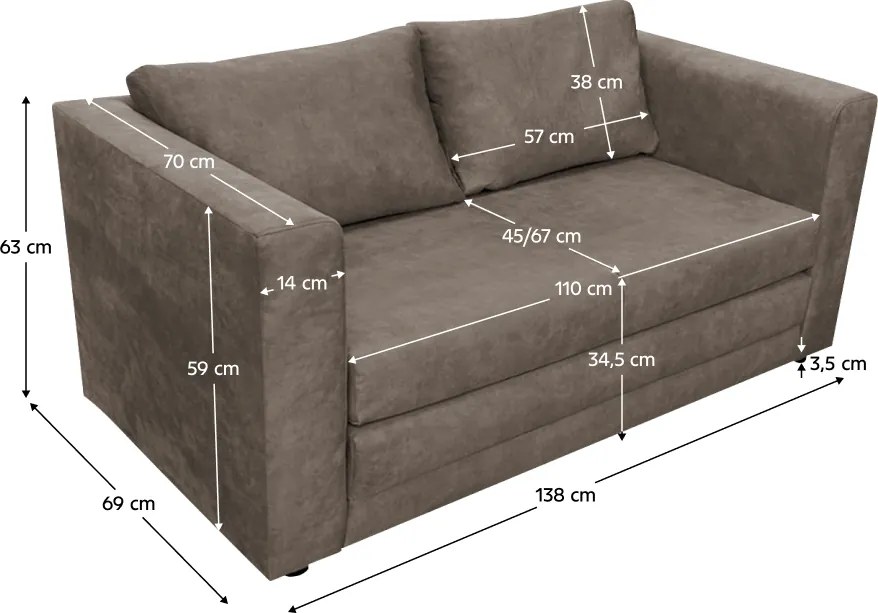 Kihúzható kanapé, szürkésbarna Taupe, BEJA