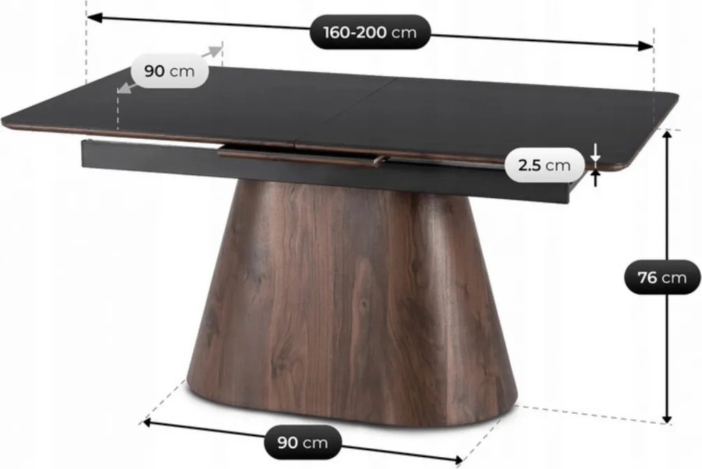Stół LIZBONA Ceramiczny Rozkładany 160-200 cm Czarny/Orzech