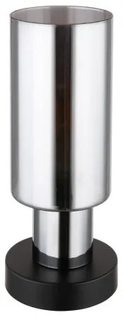 Globo 15708T Asztali lámpa fém fekete matt, füstszínű üveg, fekete PVC kábel, billenőkapcsoló a kábelen, ø: 110mm, M: 270mm, kábel hossza 1500mm, 1x E27 25W 230V izzó nélkül