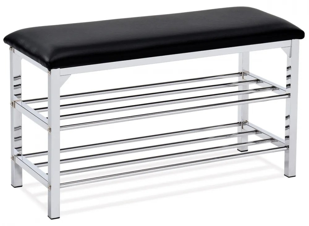 83169_CR Raft / Taburet modern pentru pantofi, 2 rafturi, negru Ecobucket, metal - cromat