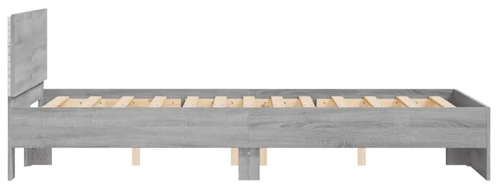 szürke sonoma színű ágykeret fejtámlával és LED-del 135x190 cm