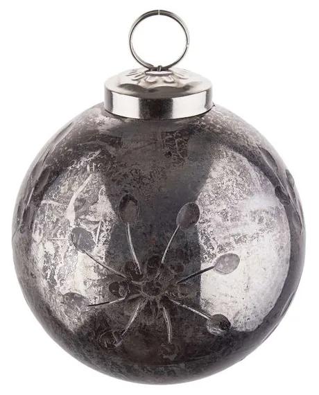 HANG ON üveggömb karácsonyfadísz gravírozott mintával, ezüst Ø8cm