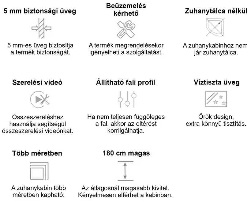 Spirit Clear 90x90 cm íves zuhanykabin zuhanytálca nélkül fekete