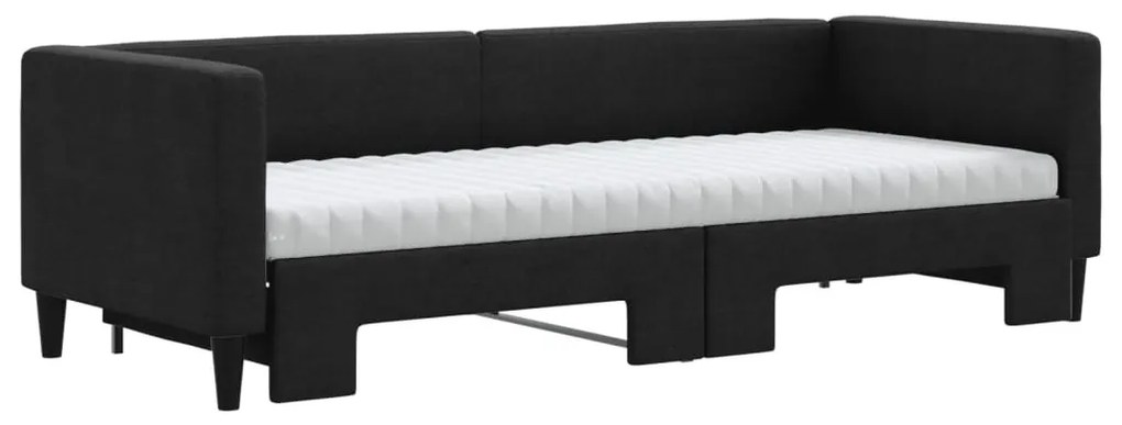fekete kihúzható szövet heverő matracokkal 80 x 200 cm