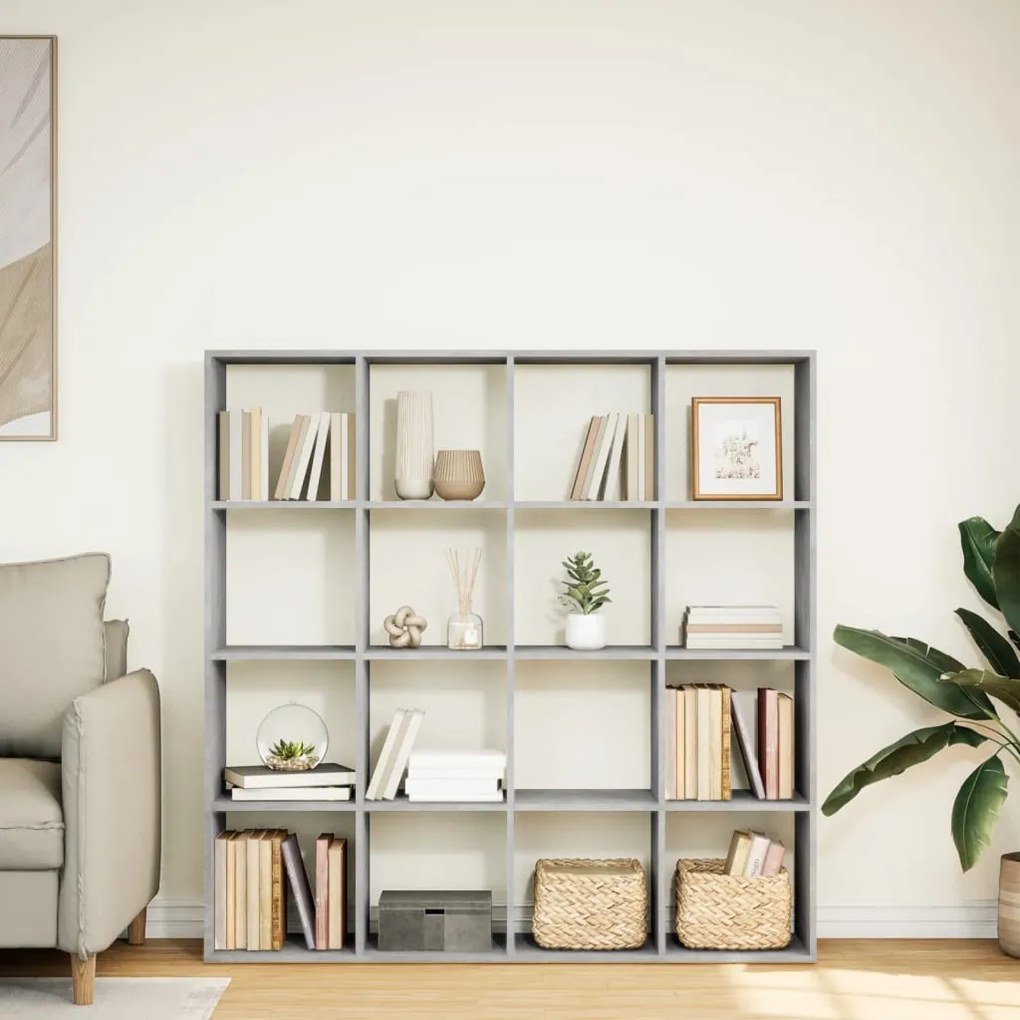 betonszürke szerelt fa könyvszekrény 137,5 x 29 x 137,5 cm