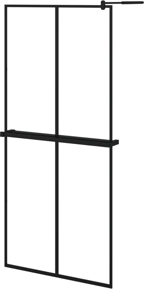 vidaXL fekete ESG üveg és alumínium zuhanyfal polccal 90 x 195 cm
