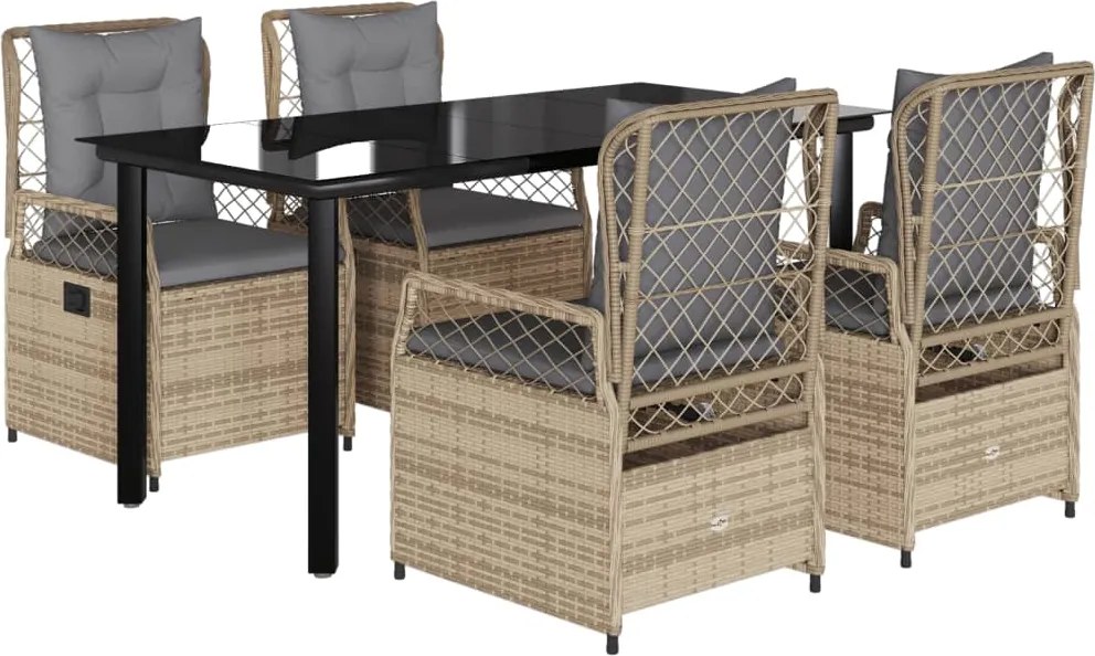 vidaXL 5 részes bézs polyrattan kerti étkezőgarnitúra párnákkal