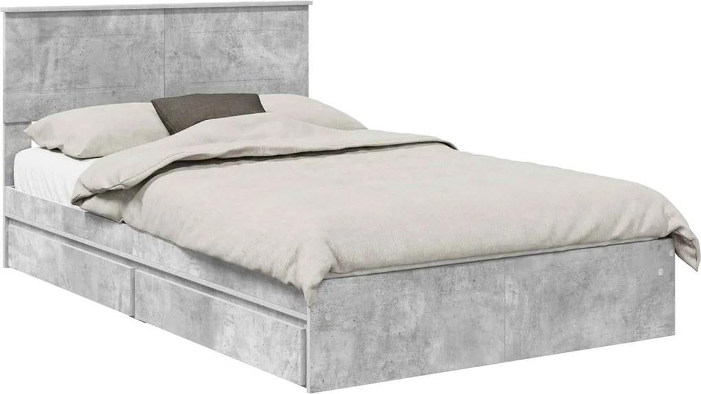 vidaXL Tárolós Ágy fejtámlával Beton Szürke 135 x 190 cm Faanyag