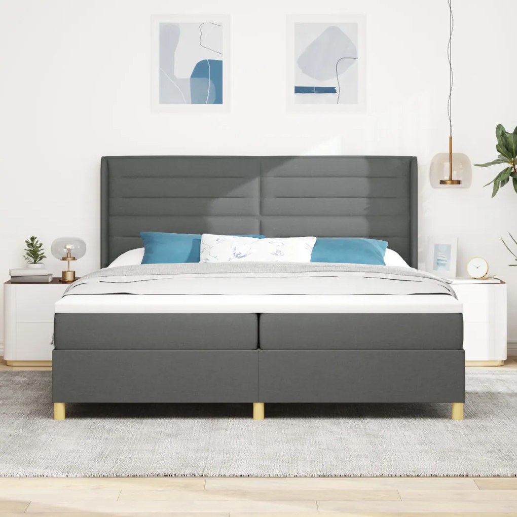 Boxspring Ágy Matrac Bőrhatás Szürke 200x200 cm