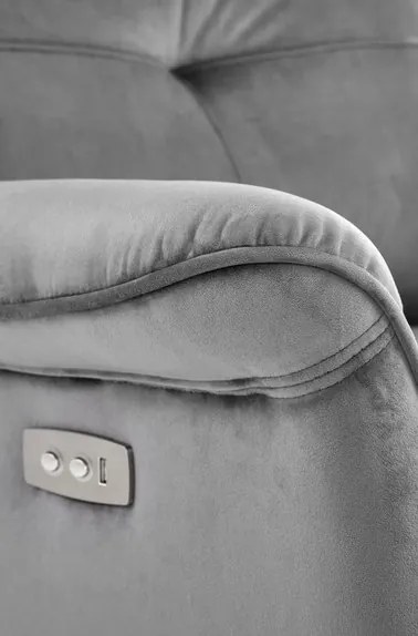 SEMIR szürke karosszék elektromos dönthető funkcióval / USB csatlakozóval