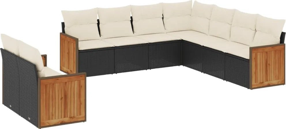 vidaXL 9 részes fekete polyrattan kerti ülőgarnitúra párnákkal
