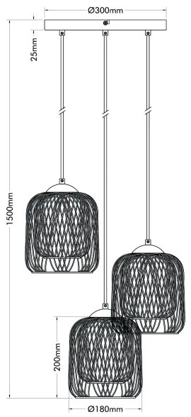Globo 15965-3HR - DICHTI kábelcsillár 3xE27/40W/230V