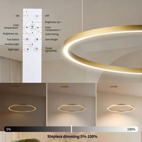Brilagi - dimmelhető kábeles csillár PORTOFINO LED/60W/230V Ø 80 cm arany + távirányító