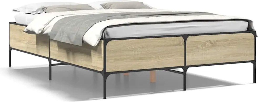 vidaXL sonoma tölgyszínű szerelt fa és fém ágykeret 120 x 200 cm