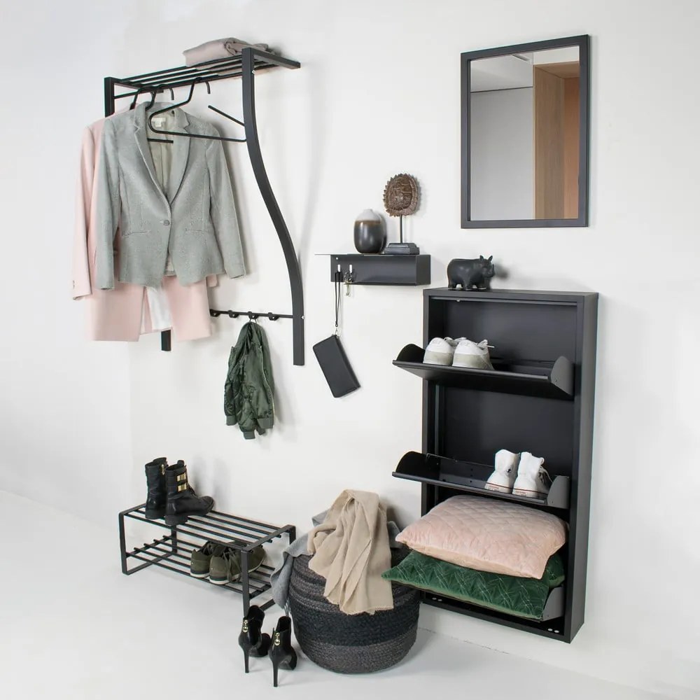 Fekete fém fali fogas polccal Carve – Spinder Design