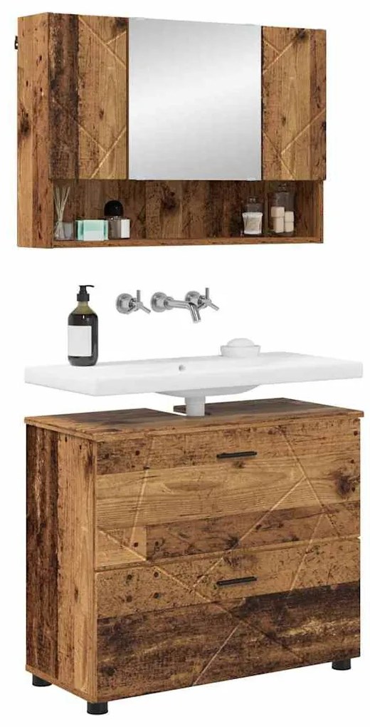 Fürdőszoba bútor szett 2 pcs Régi fa 76.5 x 35 x 64 cm Faanyag