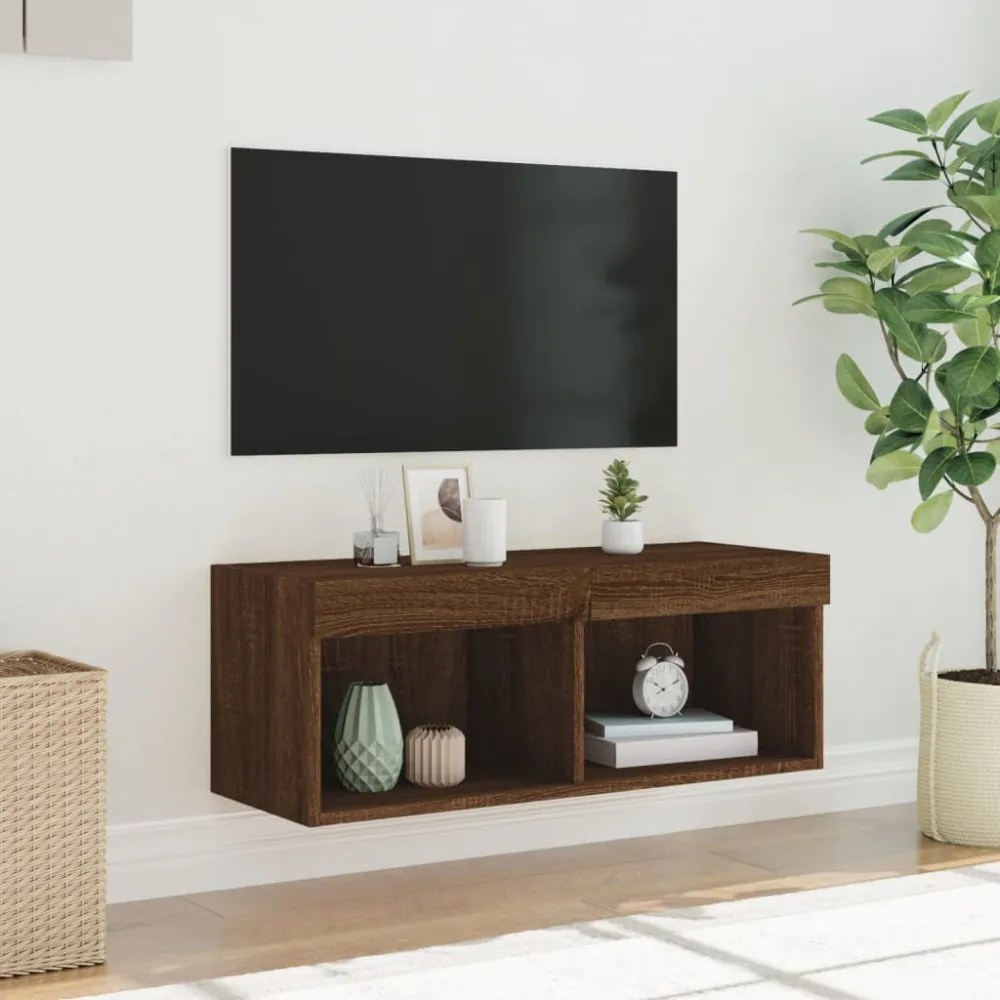 barna tölgy színű TV-szekrény LED-világítással 80 x 30 x 30 cm