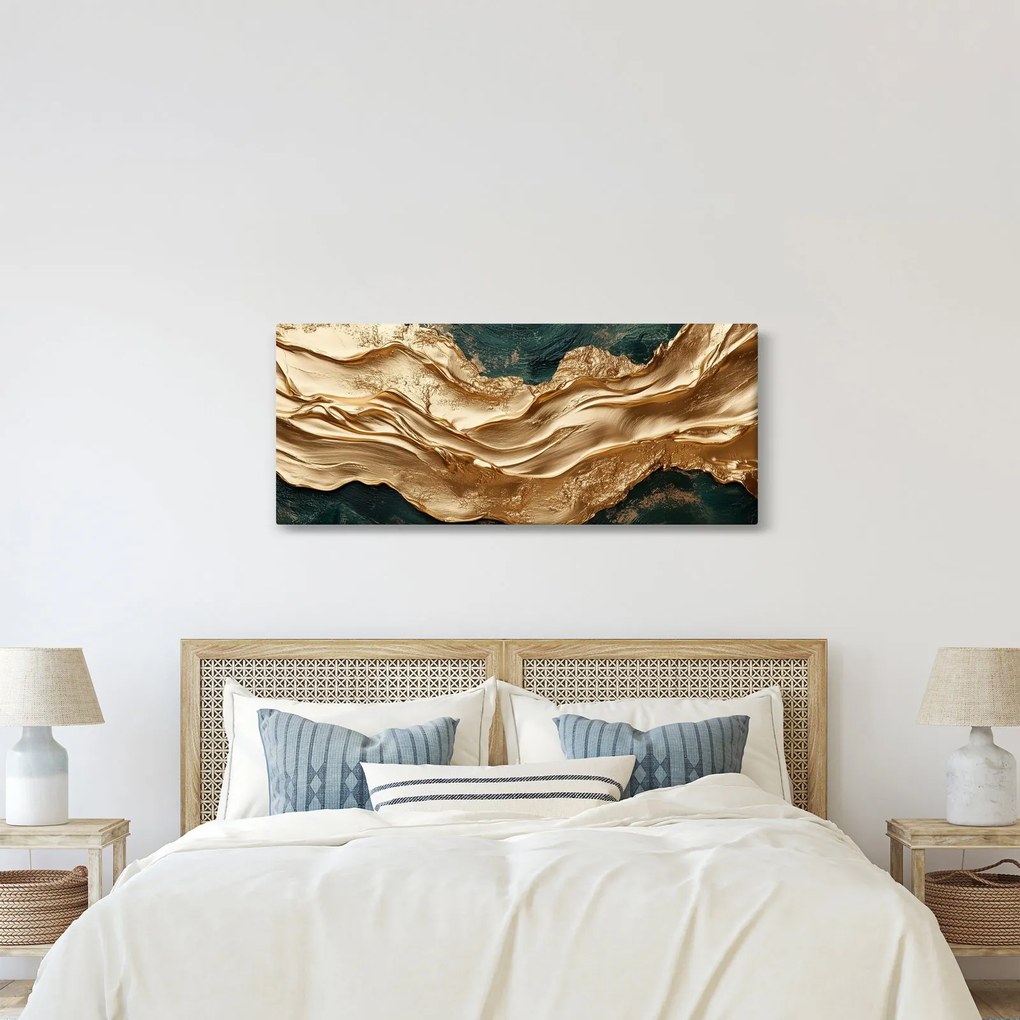 Kép - Zöld absztrakció arannyal II. (120x50 cm)