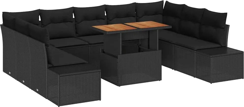 vidaXL Kerti Kanapé Szett tárolóval 10 pcs Fekete Poli rattan