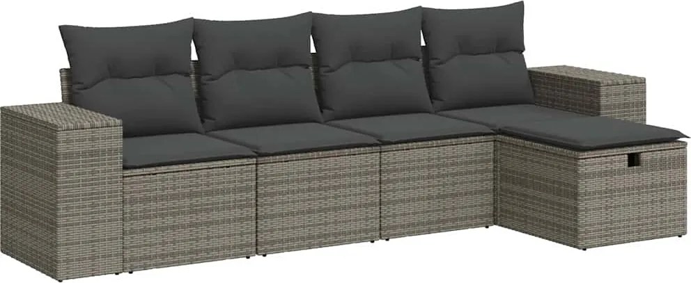 vidaXL 5 részes szürke polyrattan kerti ülőgarnitúra párnákkal
