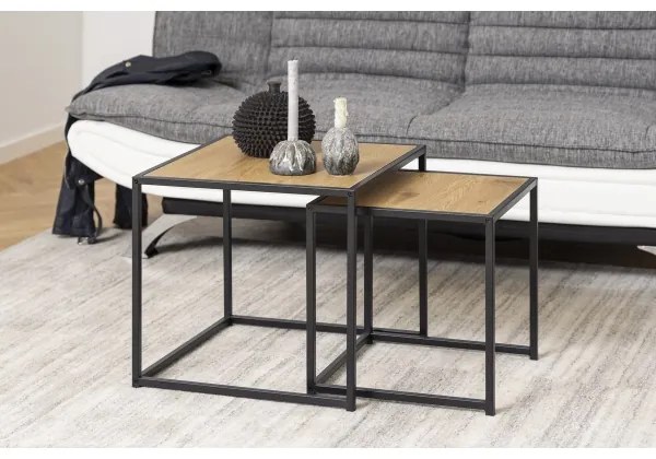 SARON dohányzóasztal szett, 2 db, tölgy/fekete