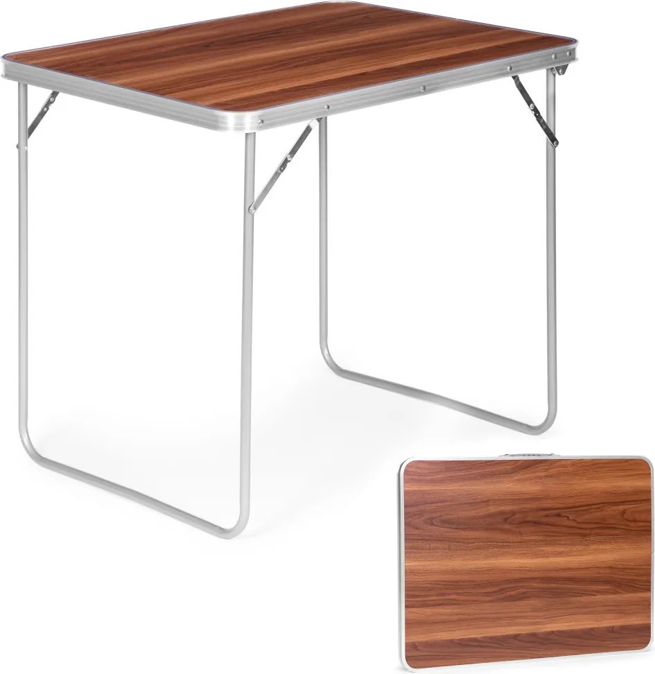 Kerti asztal, MultiGarden GMFC-FY8060, barna, 80 x 60 cm, összecsukható, magasság: 70 cm, bőrönddé hajtható, hordfogantyúval, teherbírás: 30 kg