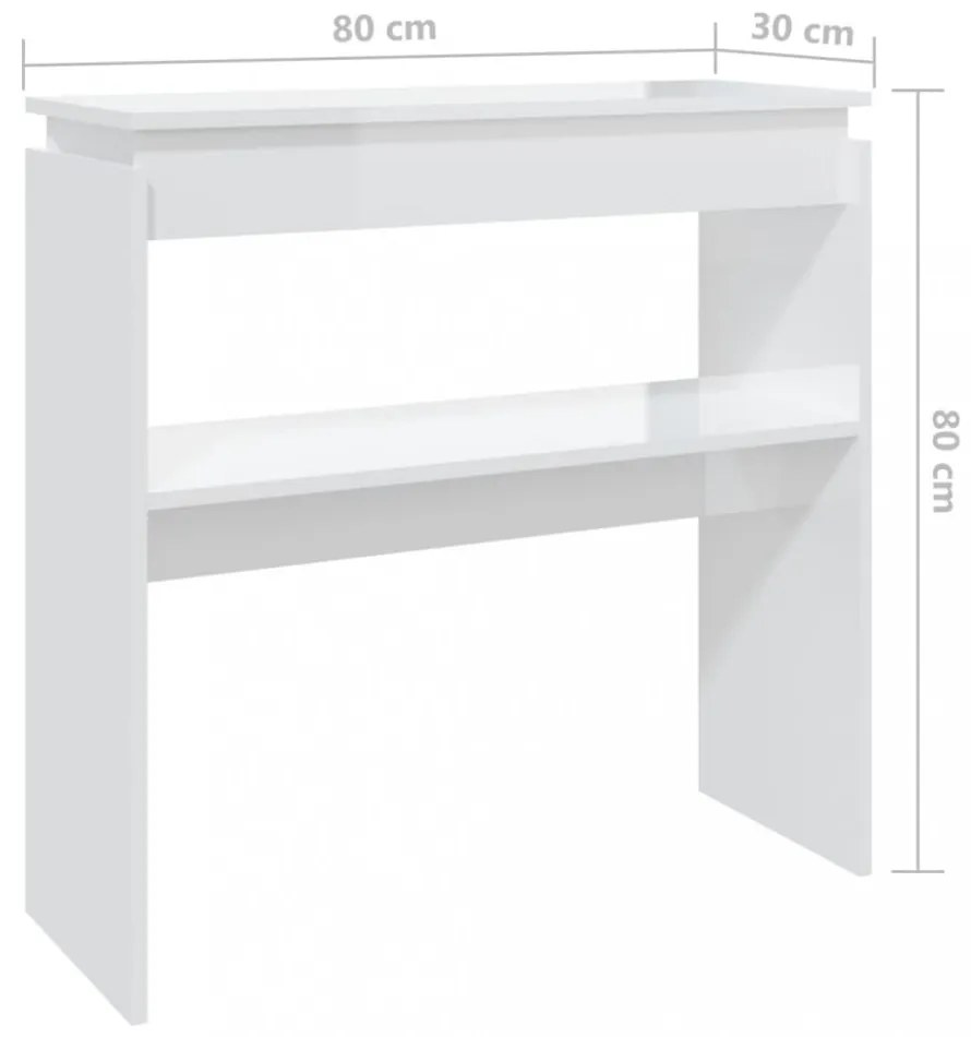 magasfényű fehér forgácslap tálalóasztal 80 x 30 x 80 cm