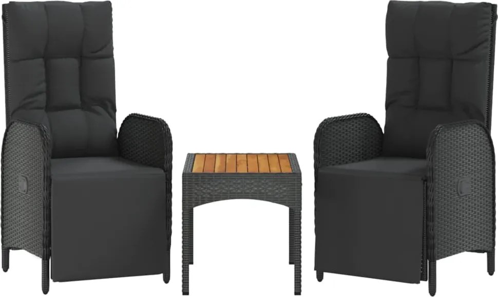 vidaXL 2 db fekete polyrattan dönthető kerti szék asztallal