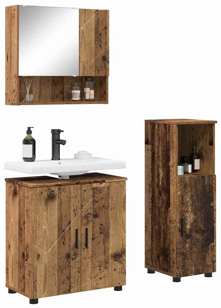 Fürdőszoba bútor szett 3 pcs Régi fa 61 x 35 x 64 cm Faanyag