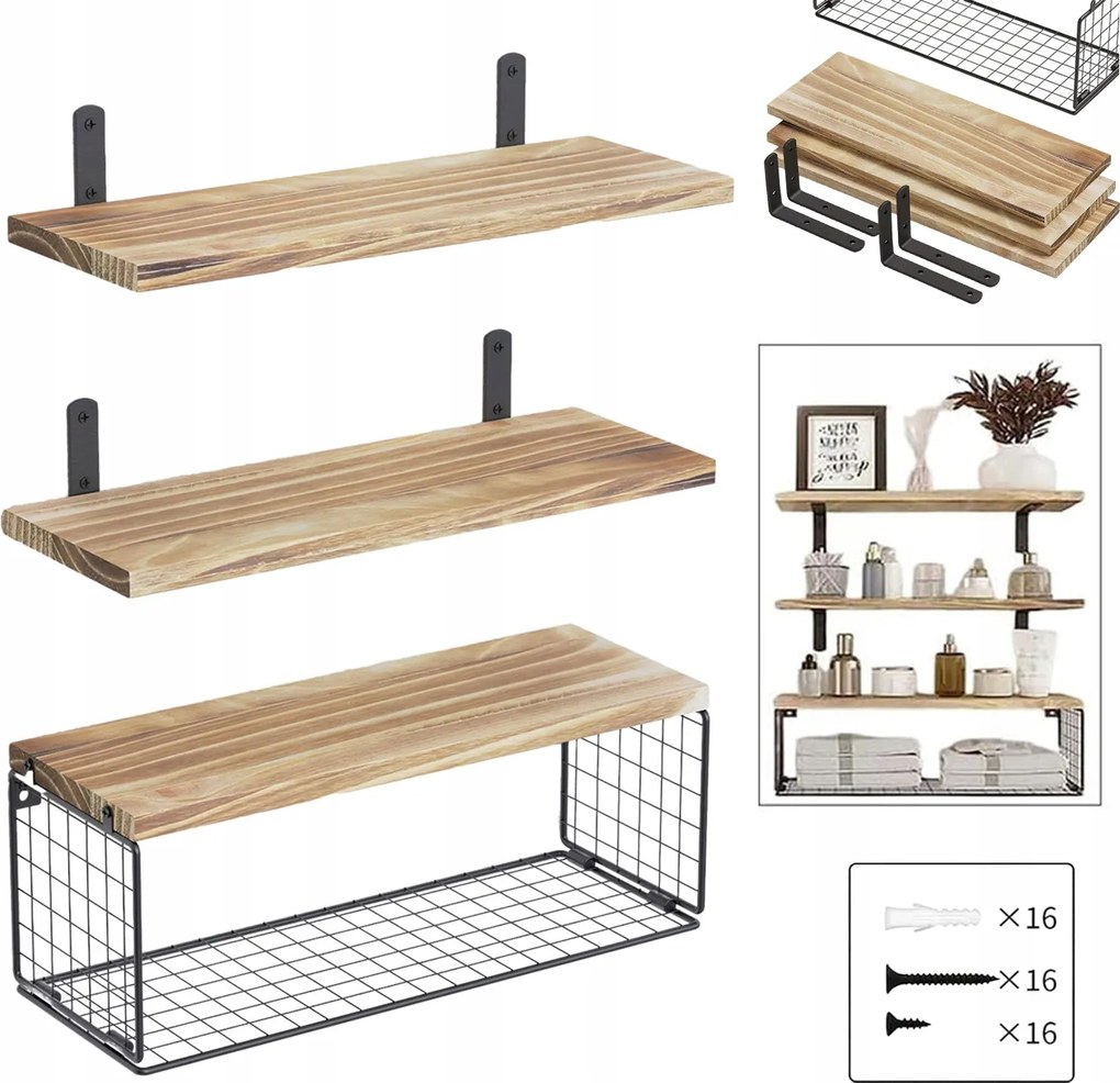 Akasztós Polc 3+1DB Fali Ipari Loft Craft Fali Állvány Szett