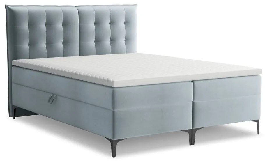Világoskék ágyneműtartós boxspring ágy 140x200 cm Mikana – Makamii