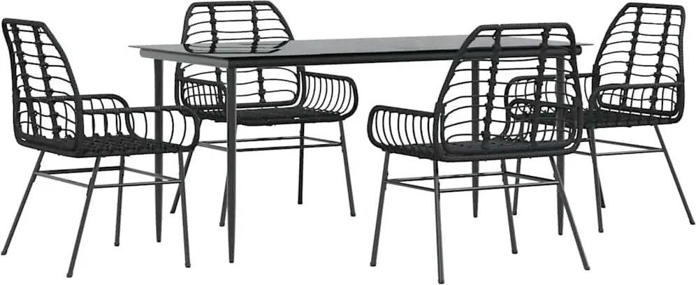 vidaXL 5 részes fekete polyrattan üveg kerti étkezőgarnitúra