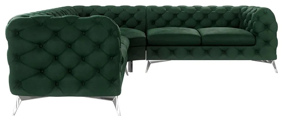 Sötétzöld bársony sarokkanapé Chelsea – Ropez