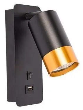 Fali spotlámpa USB töltővel 1xGU10/35W/230V fekete/arany