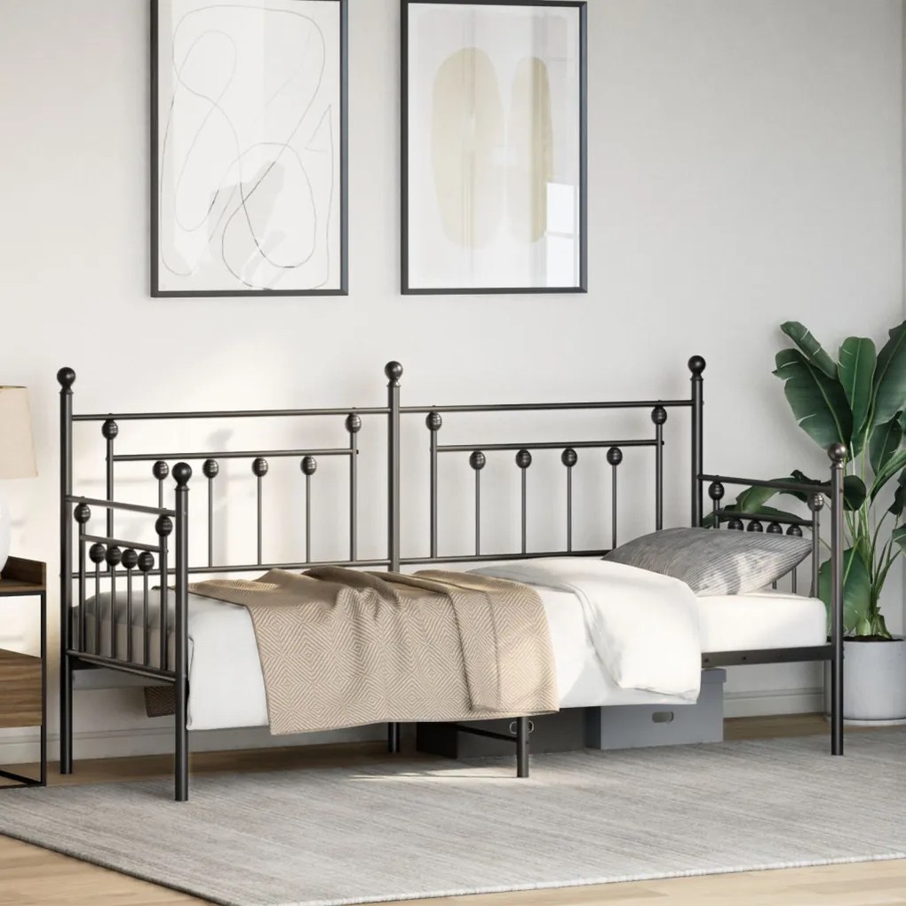 Nappaliágy Keret Fekete 75x190 cm Acél