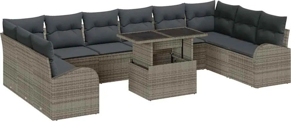 vidaXL Kerti Kanapé Szett párnával 11 pcs Szürke polirattan