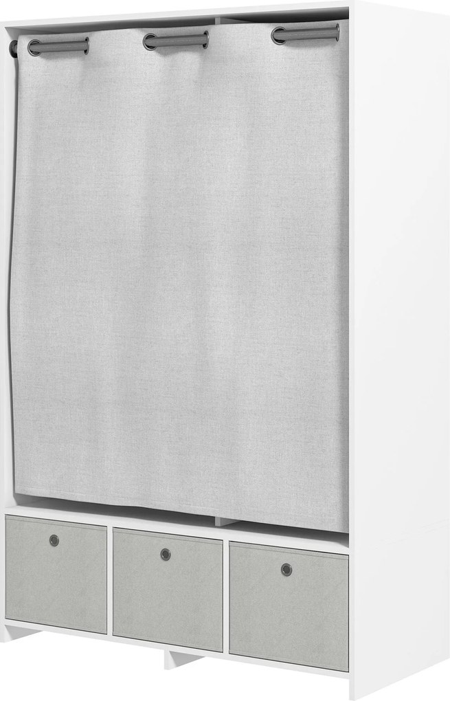 HOMCOM Szekrény, öltöző függönnyel, hálószobai ruhásszekrény, akasztós szekrény, 3 rekeszes, 3 levehető textil fiókkal - 105 x 48 x 160 cm, fehér | Ao