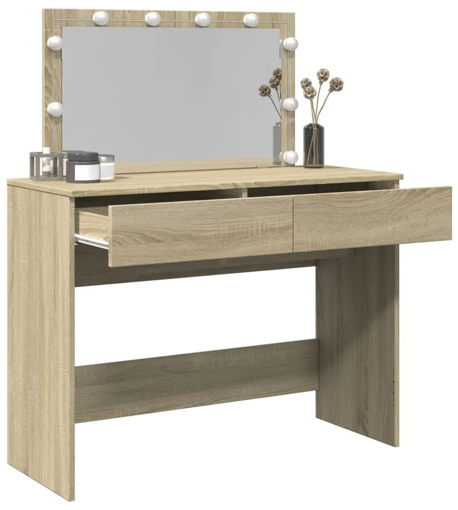 sonoma tölgy színű fésülködőasztal LED-del 100 x 40 x 120 cm