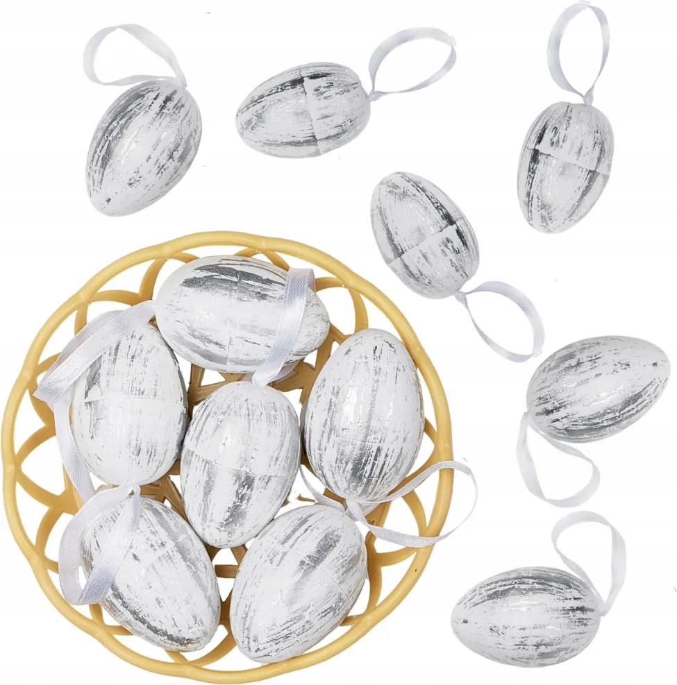 Húsvéti tojások hungarocell medálok díszkosárban 6db